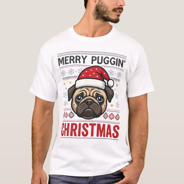 Camiseta Feliz Navidad Puggin Diseño Pug (Anverso)