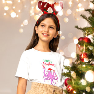 Camiseta Feliz Navidad Pulpo Santa Púrpura