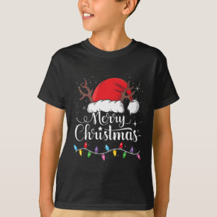 Camiseta Feliz Navidad Red Santa Hat Reindeer Familia de Na