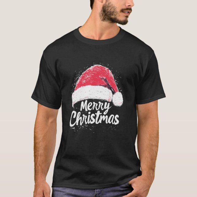Camiseta Feliz Navidad Red Santa Hat Xmas Familia Hombres M (Anverso)