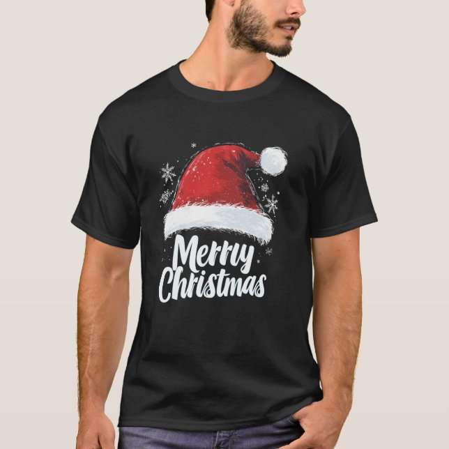 Camiseta Feliz Navidad Red Santa Hat Xmas Familia Hombres M (Anverso)