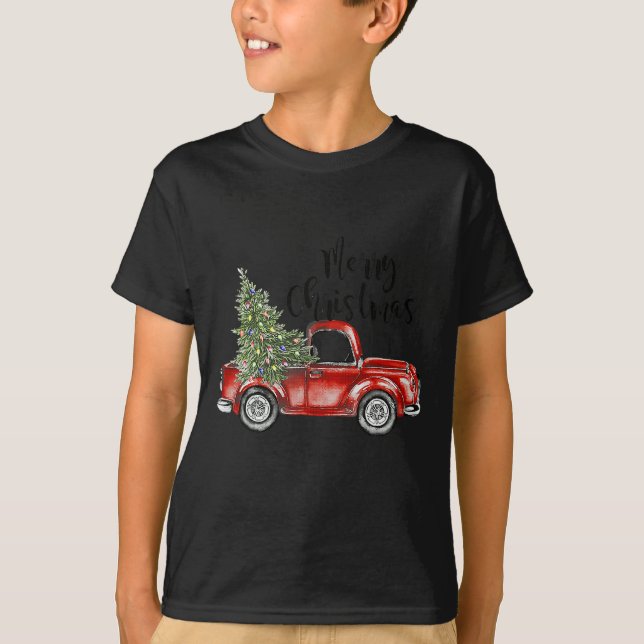 Camiseta Feliz Navidad Red Truck Tree Light Funny Family (Anverso)