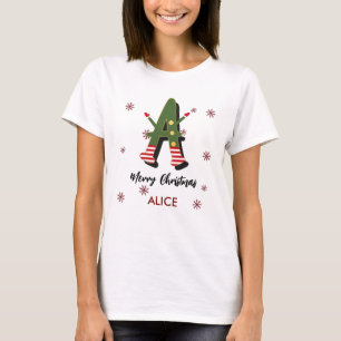 Camiseta Feliz Navidad Regalo Personalizado Letra A Nombre