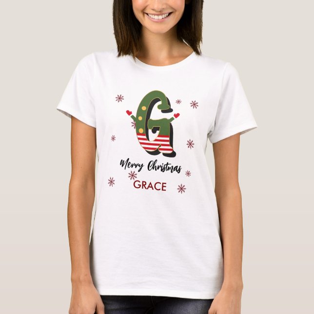 Camiseta Feliz Navidad Regalo Personalizado Letra G Nombre (Anverso)
