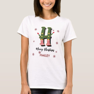 Camiseta Feliz Navidad Regalo Personalizado Letra H Nombre