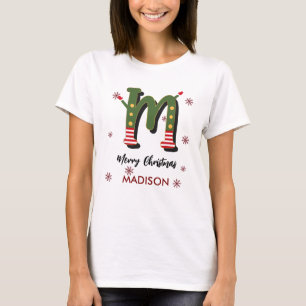 Camiseta Feliz Navidad Regalo Personalizado Letra M Nombre