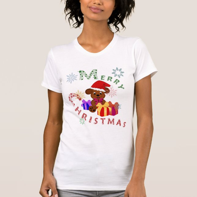 Camiseta Feliz Navidad, regalos de Navidad y copos de nieve (Anverso)