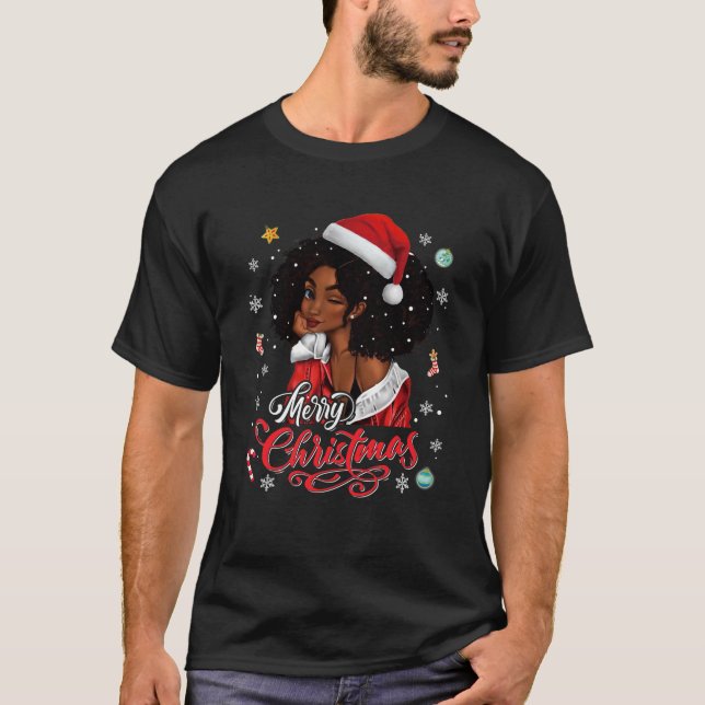 Camiseta Feliz Navidad Reina negra Chica Santa Mel africana (Anverso)