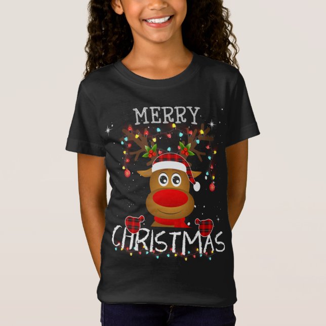 Camiseta Feliz Navidad Reindeer Red Plaid Matando Pajama (Anverso)
