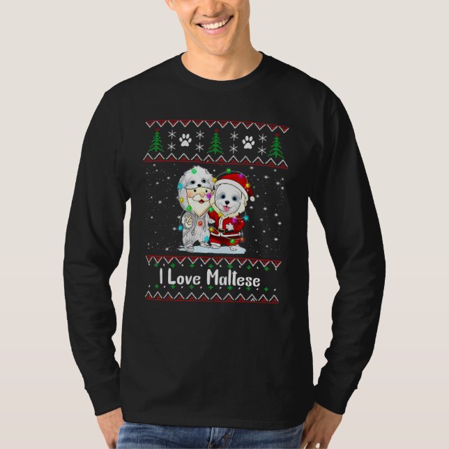 Camiseta Feliz Navidad Reindeo maltés Elf Santa Hat Fai (Anverso)