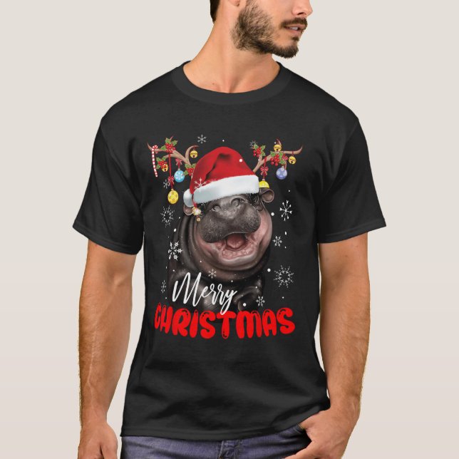 Camiseta Feliz Navidad Reindeo Moo Deng Santa Hat (Anverso)