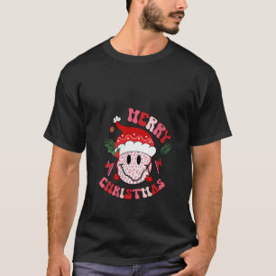 Camiseta Feliz Navidad Retro Groovy Sonrisa Face Feliz Sant
