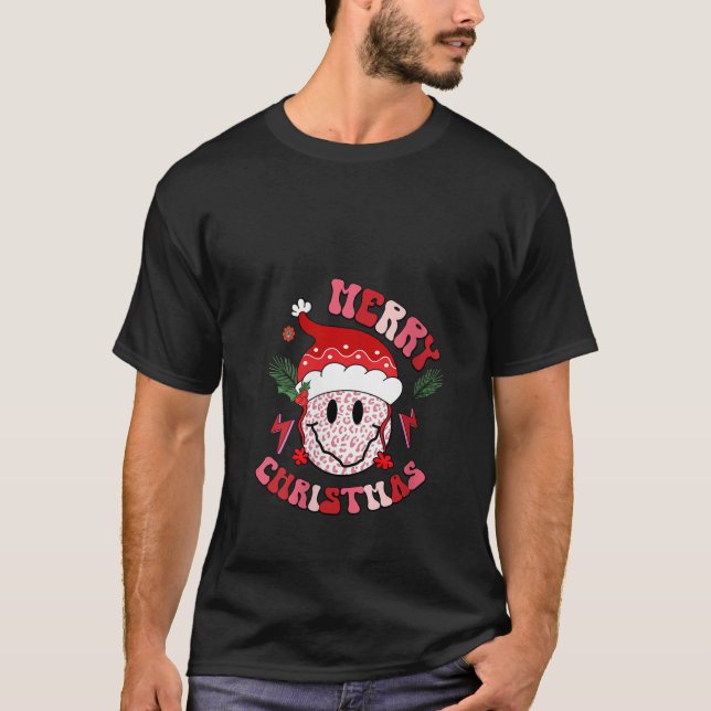 Camiseta Feliz Navidad Retro Groovy Sonrisa Face Feliz Sant (Anverso)