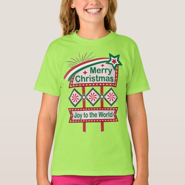 Camiseta Feliz Navidad Retro Marquee - Alegría al mundo (Anverso)