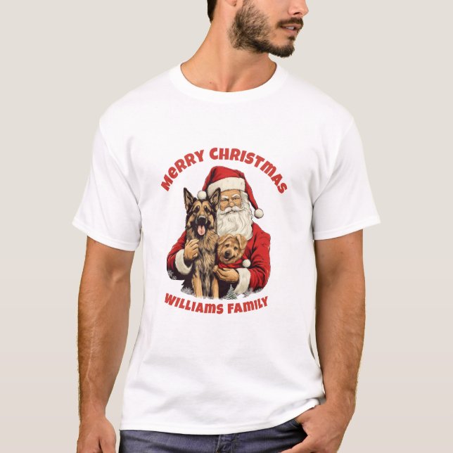 Camiseta Feliz Navidad Retro Santa Claus Pastor alemán (Anverso)