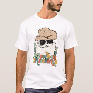Camiseta Feliz Navidad Retro Santa Cowboy Occidental