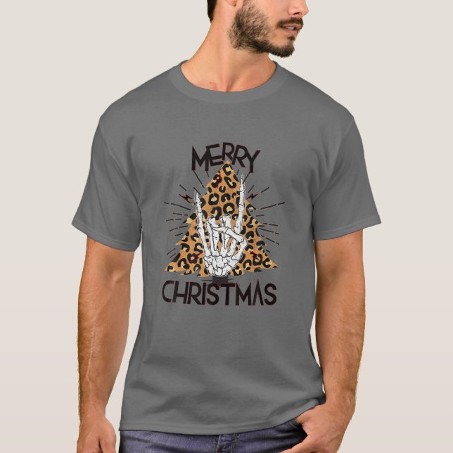 Camiseta Feliz Navidad Rock N Roll Rótulo Leopard Chris (Anverso)