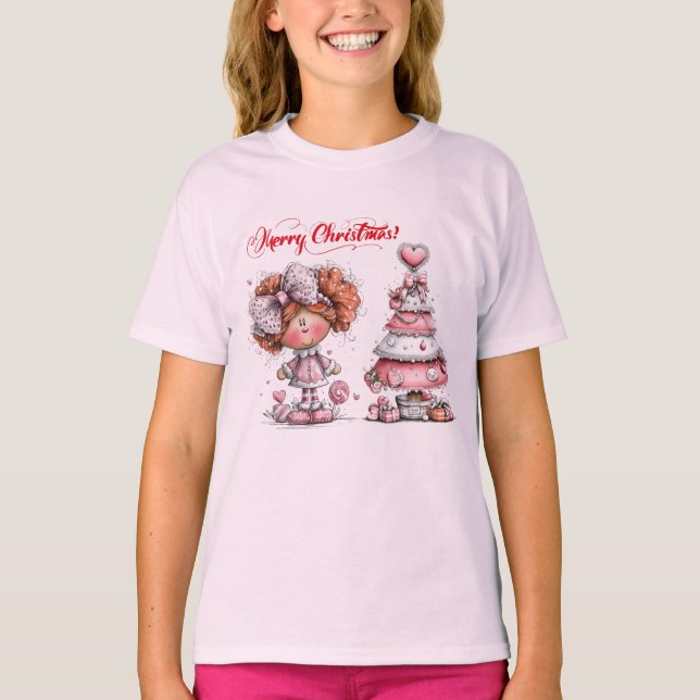 Camiseta Feliz Navidad Rosa  (Anverso)