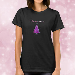 Camiseta Feliz Navidad Rosa Brillo Plateado Como Árbol