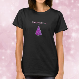 Camiseta Feliz Navidad Rosa Brillo Plateado Como Árbol
