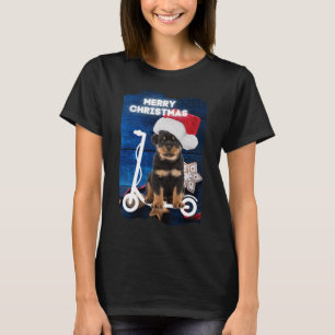 Camiseta Feliz Navidad, Rottweiler Cachorro En Scooter