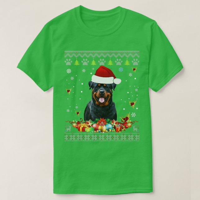 Camiseta Feliz Navidad Rottweiler Perro Sueño Santa (Diseño del anverso)