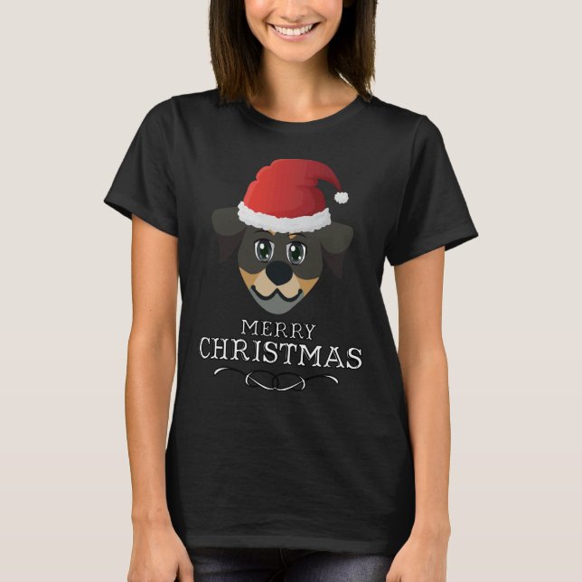 Camiseta Feliz Navidad Rottweiler Santa Hat Dog Lover (Anverso)