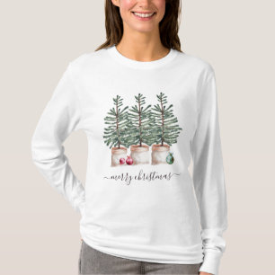 Camiseta Feliz Navidad Rústico Árboles de Navidad