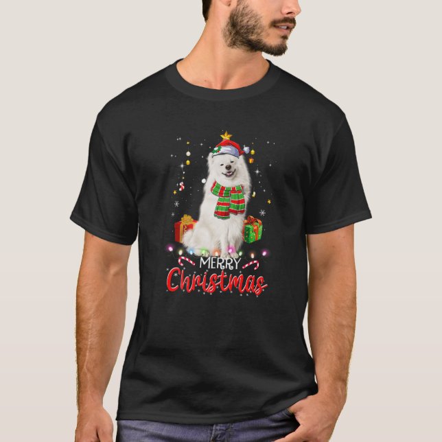 Camiseta Feliz Navidad Samoyen Santa Hat Tree Luces Pj F (Anverso)