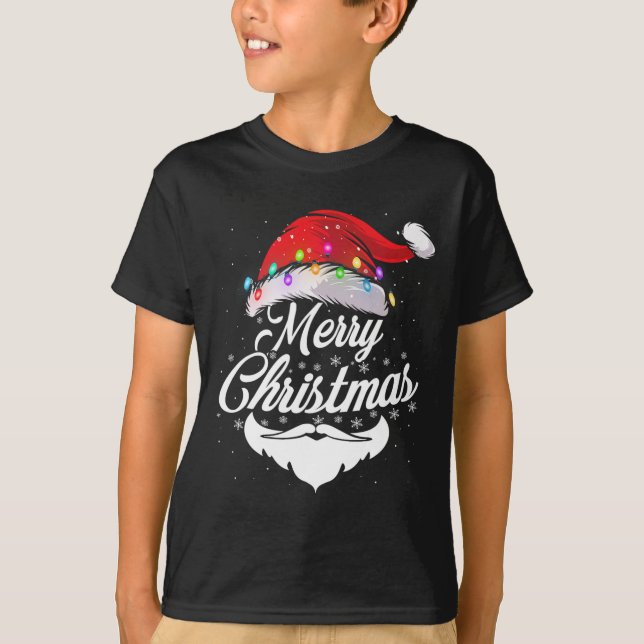Camiseta Feliz Navidad Santa Cara Con Luces Rojas Gorras Xm (Anverso)