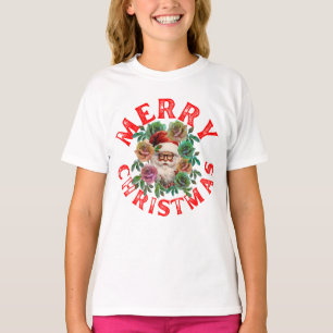 CAMISETA FELIZ NAVIDAD SANTA CLAUS FLOR DE FLORES