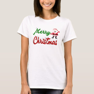 Camiseta Feliz Navidad Santa Claus rojo verde script