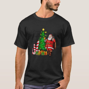 Camiseta Feliz Navidad Santa con luces de árbol Candy Cane