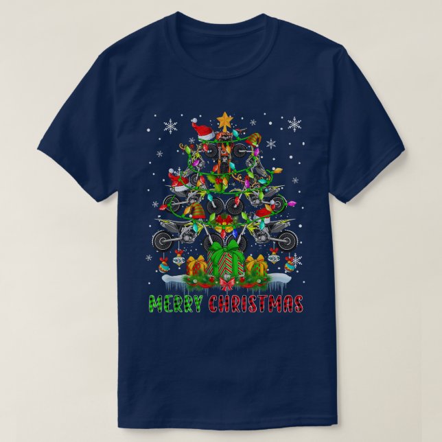 Camiseta Feliz Navidad Santa Dirt Bicicletas Navidad Luz de (Diseño del anverso)