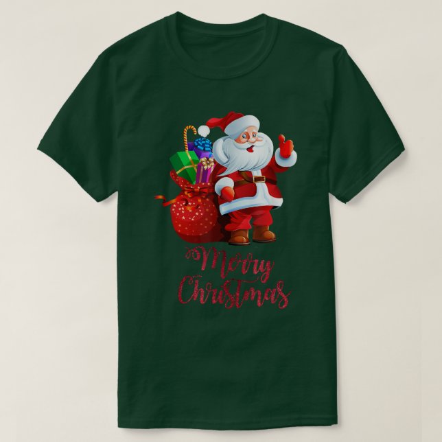 Camiseta Feliz Navidad Santa Entregando Regalos Vacaciones  (Diseño del anverso)
