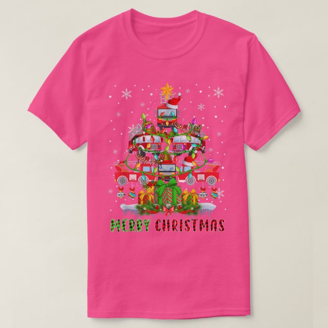 Camiseta Feliz Navidad Santa Fire Camiones de Navidad Luz d (Diseño del anverso)