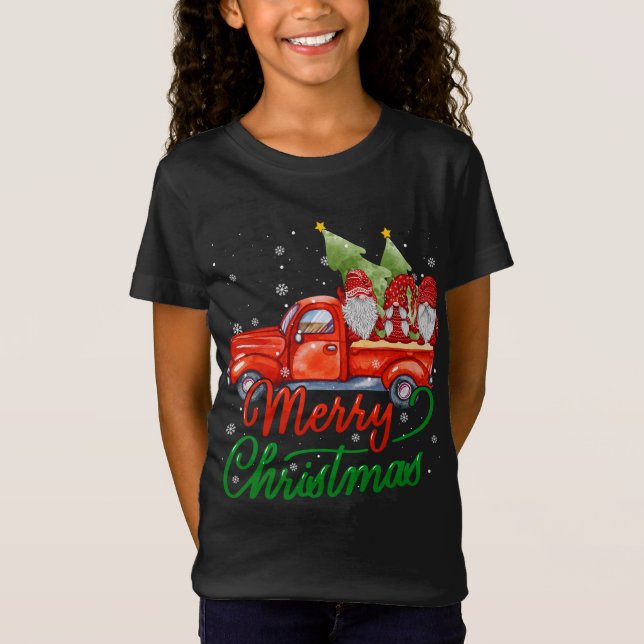 Camiseta Feliz Navidad Santa Gnomes En Camión Rojo Luces X (Anverso)
