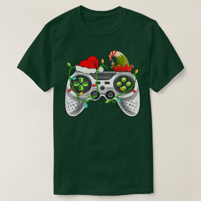 Camiseta Feliz Navidad Santa Hat Control de videojuegos X (Diseño del anverso)