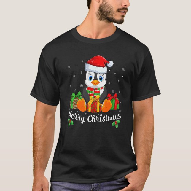 Camiseta Feliz Navidad Santa Hat Cute Pingüino Navidades En (Anverso)