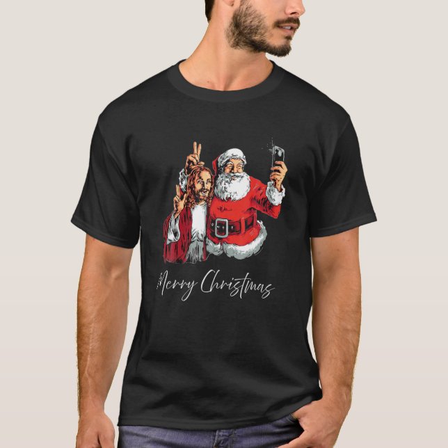 Camiseta Feliz Navidad Santa Jesús Selfie Graciosa Navidad  (Anverso)