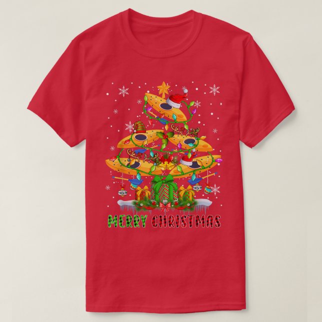 Camiseta Feliz Navidad Santa Kayak Bote Navidad Luz de árbo (Diseño del anverso)