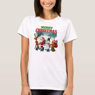 Camiseta Feliz Navidad Santa, Muñeco de Nieve, Pan de Jengi