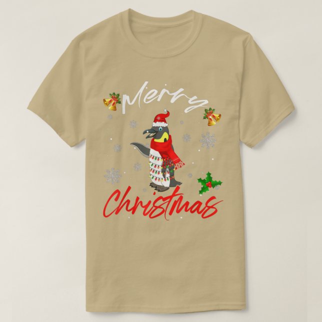 Camiseta Feliz Navidad Santa Pingüino Navidad Luces Gracios (Diseño del anverso)