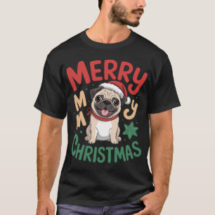 Camiseta Feliz Navidad Santa Pug Feliz Santa Gorro Perro Li
