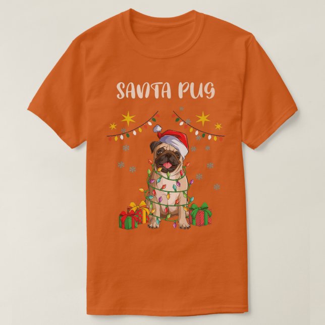 Camiseta Feliz Navidad Santa Pug, Santa Hat Xmas Luces F (Diseño del anverso)