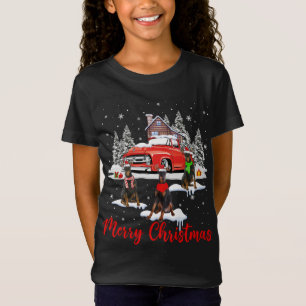 Camiseta Feliz Navidad Santa Reindeer Dobermann con rojo