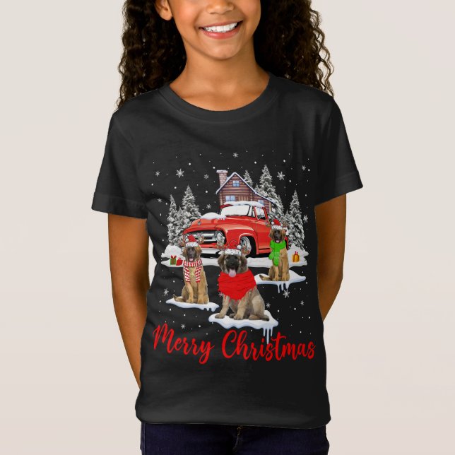 Camiseta Feliz Navidad Santa Reindeer Leonberger Con Rojo (Anverso)