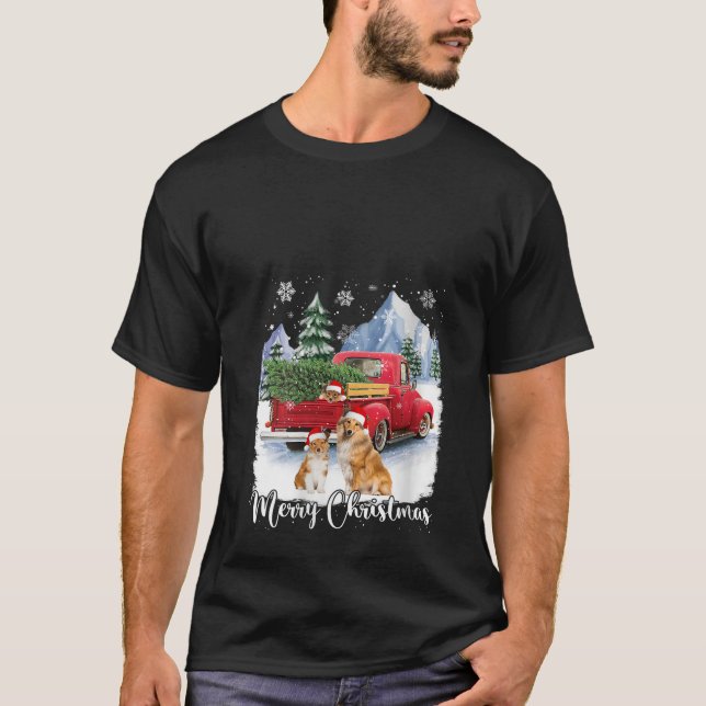 Camiseta Feliz Navidad Santa Shetland Sheepdog Red Truck (Anverso)