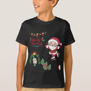 Camiseta Feliz Navidad Santa Skater Niños Diversión de Navi