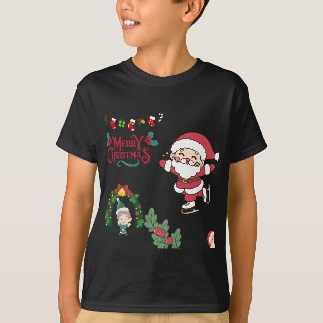 Camiseta Feliz Navidad Santa Skater Niños Diversión de Navi (Anverso)